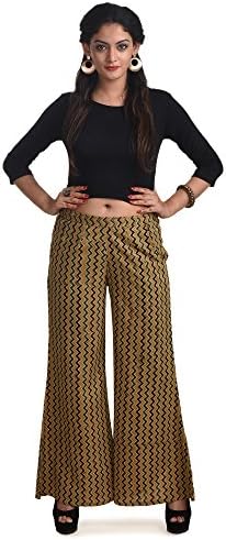 Chidiyaa Women's Ajrakh Block Printed Plazzo L Yellow Natural Dye