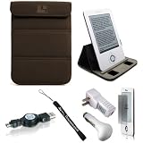 Brown Nubuck Premium Durable Cover Sleeve Carrying Case easily Foldable to Stand for BeBook Neo Book Reader eReader + Indlues a 4-Inch Determination Hand Strap + Includes a Anti Glare Screen Protector + 3 in 1 Travel Charger Combo Set includes a Home and Car Charger with a Retractable USB Sync Data Cable for your eReader