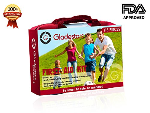 115 Piece First Aid Kit Ideal for Injuries & Medical Emergency. Suited for Home Kitchen Office School Sports Outdoors Camping Hiking Car Travel and Much More. Be Prepared with This Quality Kit.