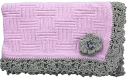 Handmade Soft Baby Chemille Blanket - Pink with Cotton Hand-crocheted Border