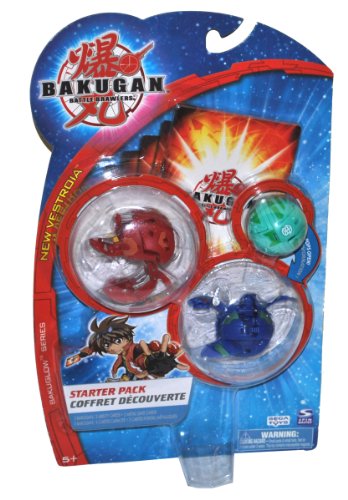 Bakugan Battle Brawlers New Vestroia Bakuglow Series Starter Pack Set with Pyrus Red Spindle, Aquos Blue Midnight Percival, Mystery Green Ventus Bakugan, 3 Ability Cards and 3 Metal Gate Cards