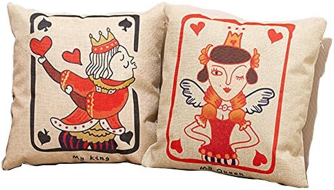Shanson 2pics Set Cotton Linen Throw Pillowcase 45cmx45cm for Lovers /Familly Pillow Cushion Cover Decoration in Car in Livingroom/bedroom/hotel (Lovers King and Queen)