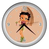 Silver Wall Clock of Vintage Art Deco Betty Boop Under Umbrella