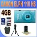Canon PowerShot ELPH 110 HS 16.1 MP CMOS Digital Camera (Blue) W/4GB SDHC Memory + Shock Proof Case w/Strap + Mini Tripod + Accessory Saver Bundle!
