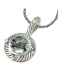 925 Silver & Green Amethyst Round Swirl Pendant with 18k Gold Accents