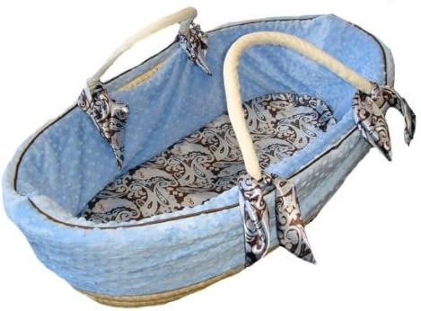 Patricia Ann Designs Satin Paisley Moses Basket - 32"Lx19"Wx10"H - Sky Blue Satin Paisley Binding