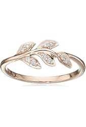 10k Rose Gold Diamond Leaf Ring (1/12cttw, I-J Color, I2-I3 Clarity), Size 7
