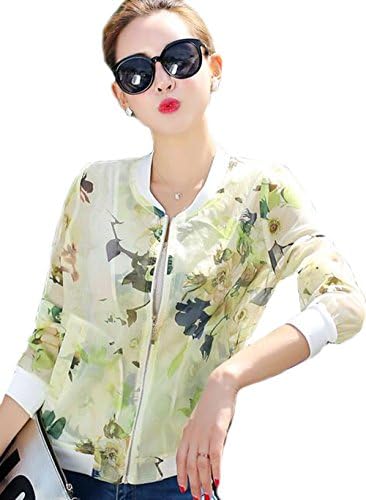 The New Female Baseball Uniform Jacket Printing UV Sunscreen Clothing (M, Green flower)