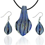 Onyx/opal Striped Murano Glass Leaf Drop Earrings Set
