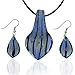 Onyx/opal Striped Murano Glass Leaf Drop Earrings Set