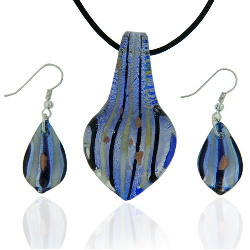 Childrens Toyshop  Jewelry : Onyx/opal Striped Murano Glass Leaf Drop Earrings Set