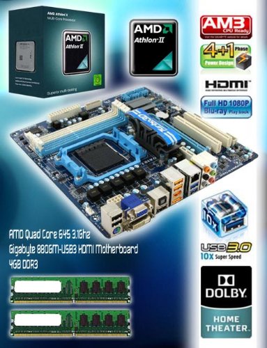 Amd Quad Core 645 3.1ghz - Gigabyte 880gm-usb3 Hdmi Motherboard - 4gb Ddr3 Bundle Picture