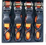 Premium-Grade Ratcheting Tie-Down Set - Four 1 X 15 - Soft-Grip Levers - PVC-Coated Hooks