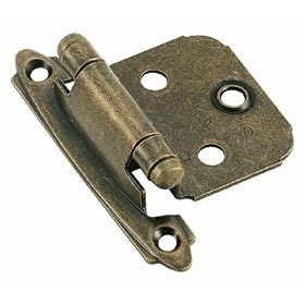 Amerock BP7139-R3 Decorative Hinge Hinge, Self-Closing, Face Mount, Overlay Variable, Rustic Brass