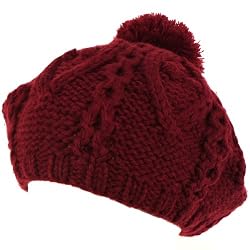 Handknit Chunky Knit Winter Beret Knit Tam Hat Wine