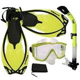 Snorkeling Scuba Dive Snorkel Purge Edgless Mask Fins Gear Set - Yellow - S M5