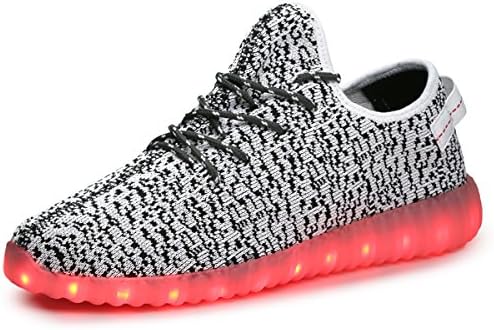 Luoine LED Luminous Unisex Shoes Men &amp; Women USB Charging Gray Light 7 Colors Glowing with Fluorescent Shoelaces 8.5 D(M) US