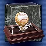 The Boardroom Collection Single Baseball Display Case With Engraved MLB Team Logo and Mahogany Ba