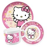 Hello Kitty 71028 - 3-teilig Frhstcksset bestehend aus Teller Mslischale und Tasse Melamin 