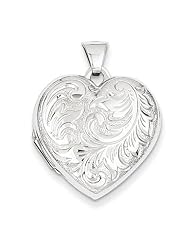 14K White Gold Paisley Scroll Work Heart Locket