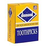 Diamond Square Toothpicks With Round Tips, 250-Count Boxes (Pack of 48)