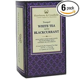 Harrisons & Crosfield White Tea with Blackcurrant, 20-Count Tea Bags (Pack of 6)