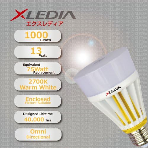 XLEDIA D75L-Diamond Series (A19,75W Equivalent,1000 lm,Soft White,Omni+Enclosed+Insulation Contact Suitable)