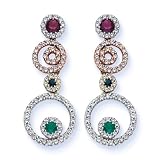 14K Tri Color Gold 2/3 ct. Diamond and 5/8 ct. Multi Color Gemstone Fashion Earrings