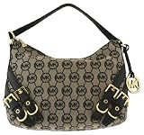 MICHAEL Michael Kors Grayson Medium Convertible Monogram Jacquard Shoulder Bag (Beige/Black/Black)