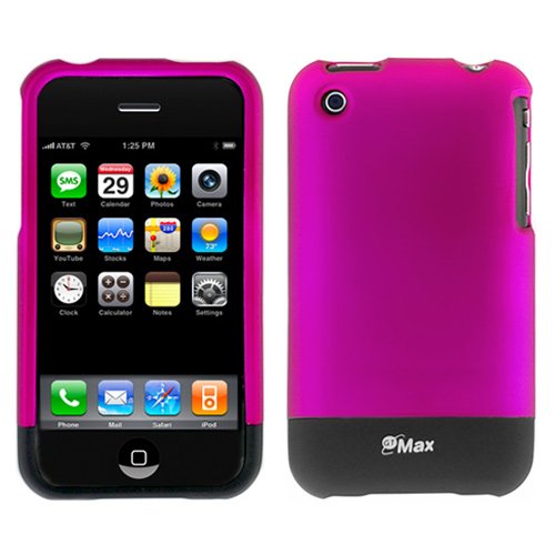 GTMax Hot Pink/Black Rubberized Slider Hard Cover Case for Apple Iphone 3Gs 3G S, 3G Smartphone