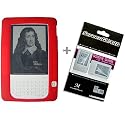 Red Color Amazon Kindle 2 E-Book Reader Silicone Rubber Skin Case + Kindle2 Anti Scratch LCD Screen Protector
