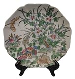 Decorative Chinese hand painted porcelain plate, scalloped edge - Lovebirds
