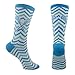 ChalkTalkSPORTS Athletic Half Cushioned Lacrosse Crew Socks | Mid Calf | Woven Chevron | White, Blue and Teal