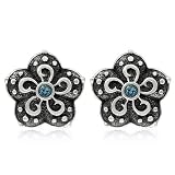 Sterling Silver Blue Topaz Flower-Shaped Celtic Earrings