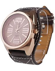 Unisex Big Dial Style PU Leather Quartz Wrist Watch (Brown) WTH0237