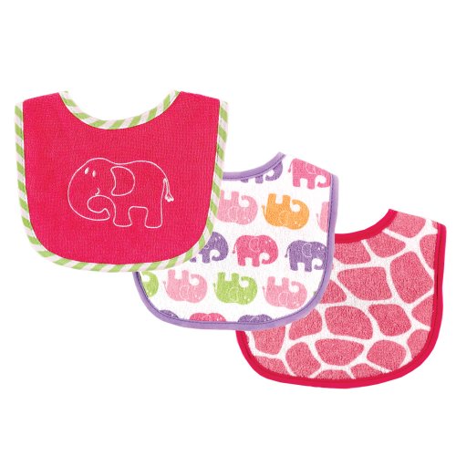 Luvable Friends Safari Themed Baby Drooler Bibs, Pink, 3-Count