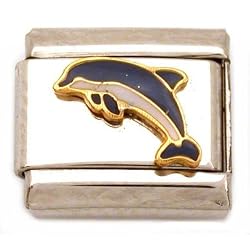 Enamel Dolphin Italian Charm Stainless Steel 9mm