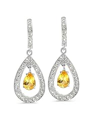 Pear Shaped Diamond Earrings In 18K White Gold With A 0.75 ct. Genuine Yellow Sapphire Center Stone.