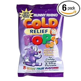 Runny Rhino Cold Relief Pops, Assorted Flavors, 20-Count (Pack of 6)