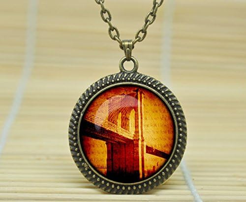 Fashion Jewelry New York Pendant Steampunk Style New York Necklace Old New York Jewelry Glass Cabochon Necklacea1537