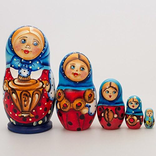 Girl with Samovar Hand-painted Russian Wooden Nesting Doll