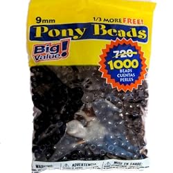 Pony Beads, Black OP, 6 x 9mm, 1000pc Pkg
