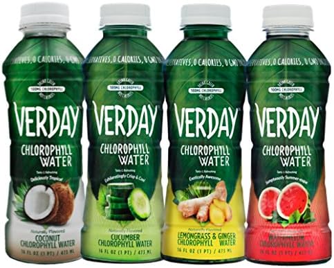Verday Chlorophyll Water - Variety Pack - Coconut, Watermelon, Cucumber &amp; Lemongrass Ginger - 16oz - 12 pack