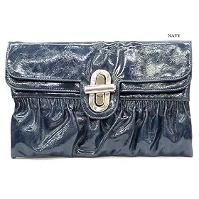 Navy Rosalia Faux Leather Turn Lock Clutch Bag Handbag Purse
