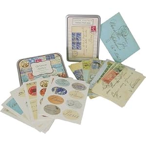 Cavallini Ephemera Set: Tin of 18 postcards and 24 sticker sheets