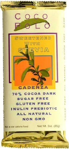 Coco Polo Stevia Sweetened 70% Cocoa Cadenza Pure Dark Chocolate, 3-Ounce (Pack of 4)