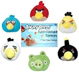Angry Birds Plush - Fuzzy Feather Toppers - SET OF 6 (Red, Blue, Yellow, Black White & Pig - 2 inch)