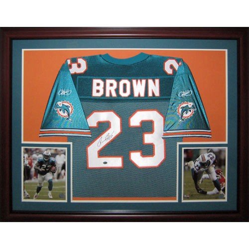 Ronnie Brown Autographed Miami Dolphins (Teal #23) Deluxe Framed Jersey