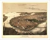Historic Boston, Massachusetts, c. 1877 (S) Panoramic Map Poster Print Reprint Giclee