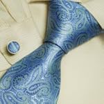 Sky blue pattern men wearing ties green Paisleys gift idea for man mens style silk tie cufflinks set A2010
